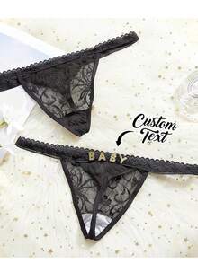 1 chiếc quần lót dây đen độc đáo, đồ lót nữ cá nhân hóa, quần lót tam giác quyến rũ với chữ cái kim loại bạc đáng yêu. Món quà nội y gợi cảm được thiết kế riêng cho Ngày Valentine, vợ hoặc bạn gái. - màu đen - Xem 6