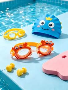 1 Stück süßes Krabben Design Schwimmbrille für Kinder, beschlagfrei und wasserdicht, hochwertige Augenschutz, verstellbarer Silikonriemen, geeignet für Jungen und Mädchen Schwimmbad Strand Wasserspiele - Verschiedenfarbig - Übersicht 1