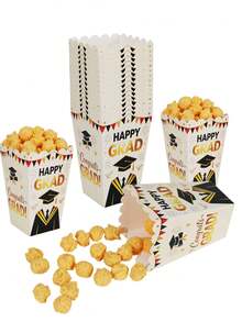 Cajas plegables de papel para palomitas de maíz, dulces y aperitivos con diseño de felicitaciones de graduación en negro y dorado para decoración de mesa de fiesta de graduación de escuela secundaria y universidad - Edición de graduación - Ver 10