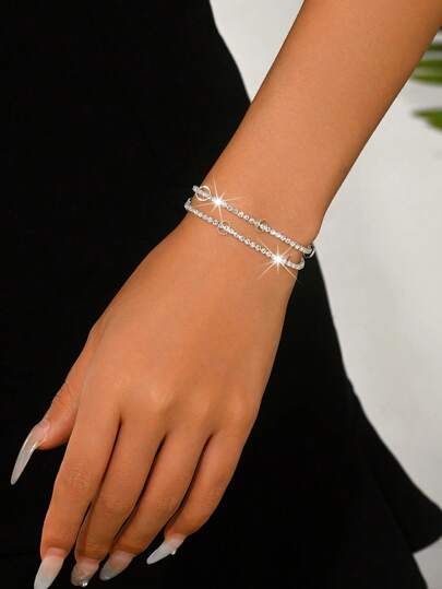 1pc Double-Layer Tennis Bracelet, Women's Sparkling Crystal Bracelet, Double Row Diamond Crystal Bracelet, Jewelry Gift For Women Party, Ball, Mother's Day