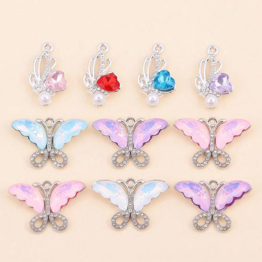 5 mặt dây chuyền hình bướm đính đá pha lê sang trọng, thích hợp để tự làm vòng cổ, vòng tay và các loại trang sức khác. - Nhiều màu - Xem 1
