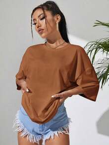 Solid Color T-Shirt - Brown - View 4