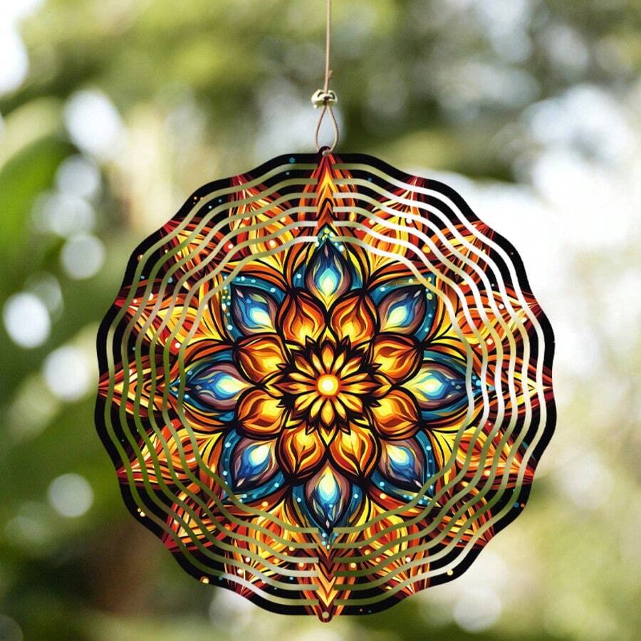 3D Mandala Wind Spinner With American Flag Design - Bird Repellent & Rotating Wind Chime, Battery-Free, Feather-Inspired Outdoor Decor, 1pc (Pendant Not Included), Random Style