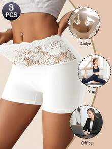 3pcs/Set Plus Size Women Lace Print Comfortable Breathable Curve-Hugging Shorts, Ideal Gift - Multicolor - View 3