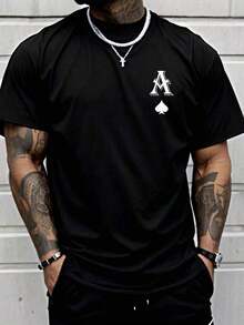 Camiseta de hombre, camiseta estampada, negra, divertida, estilo corto, camiseta entretenida y genial, diseño único, estampado de verano, adecuada para uso diario y de fin de semana, ropa cómoda para actividades al aire libre. - Negro - Ver 1