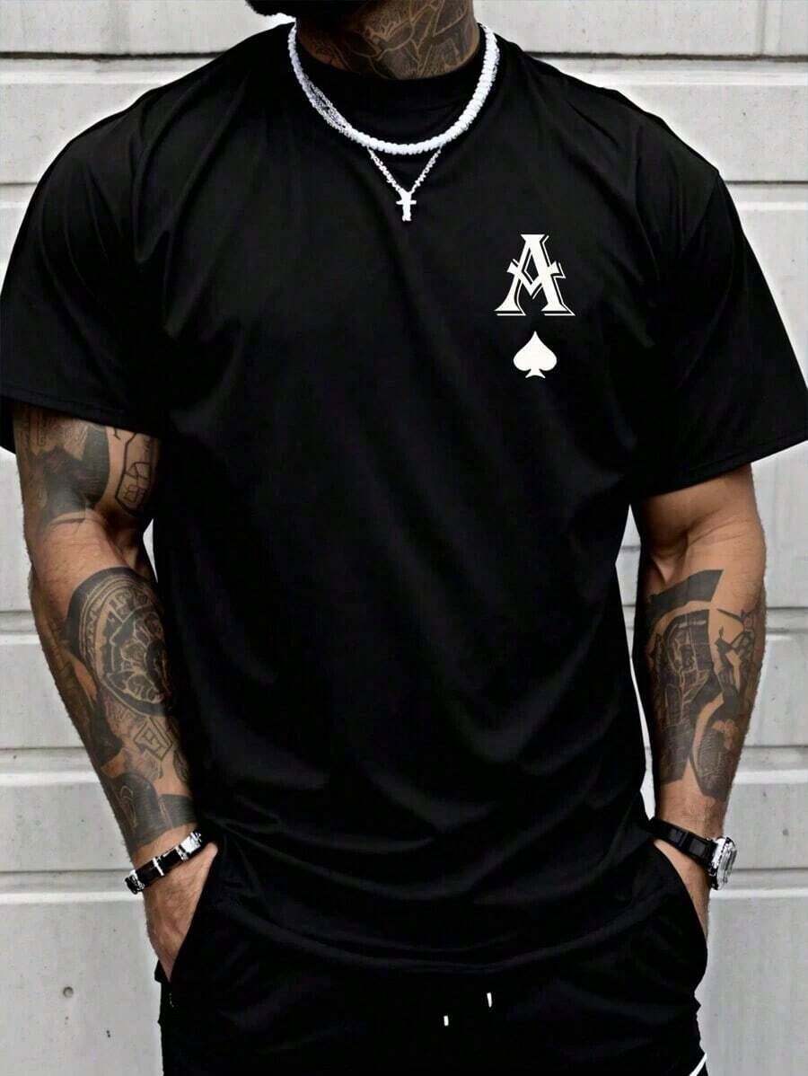 Camiseta de hombre, camiseta estampada, negra, divertida, estilo corto, camiseta entretenida y genial, diseño único, estampado de verano, adecuada para uso diario y de fin de semana, ropa cómoda para actividades al aire libre. - Negro - Ver 1