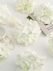 5PCS Artificial Simulation Hydrangea Bouquet, Simulation Bouquet, Suitable For Home, Dining Room, Living Room, Outdoor Garden Decoration, Used For Wedding, Family Garden, And Party Decoration, Artificial Flowers, Wedding Flowers, Bridal Bouquet, Wedding Decoration, Mother's Day Bouquet, Spring Decoration - Milky White - View 5