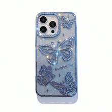 Ốp lưng điện thoại cao cấp mới, mạ điện, đính đá 3D lấp lánh, hình bướm, bảo vệ toàn diện, chống rơi vỡ cho iPhone 16promax/17/17pro/17promax. - Màu xanh lam - Xem 2