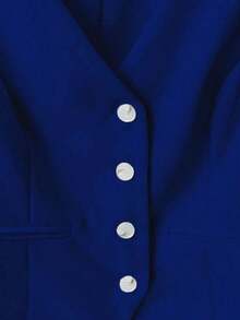Top corto con cuello en V para mujer, estilo retro ajustado a la cintura, elegante de alta gama, para verano - Azul - Ver 3