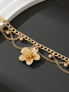 1pc Vacation Style Line Tassel Golden Flower Multi-Layer Anklet For Women (Excluding Gift Box) - Gold - View 3
