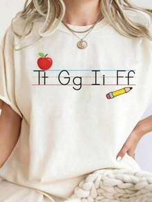Camiseta de Maestro TGIF, Camiseta de Maestro de Jardín de Infancia, Camisetas Divertidas para Maestros, Regalo de Navidad para Maestros, Regalo de Agradecimiento para Maestros, Camiseta con Alfabeto, Camiseta Clásica de Manga Corta de Algodón Grueso de Talla Grande. - Blanco - Ver 4