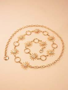 1 pieza Cadena de cintura bohemia vintage con estampado floral para tallas grandes - Dorado - Ver 3