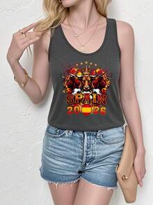 Spain Bull Crown Flag Stars Summer Tops Summer Clothes, Blokecore Women's Tank Top, Vintage Football Jersey Tee 90s Retro Graphic Tee Style, Cotton Blend Soft Breathable Sleeveless T Shirt, Fan Essential All-Match Summer Top Pair - Xám - Xem 3
