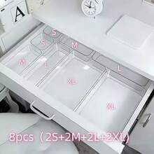 1/2/6/7/8件透明壓克力化妝品收納盒，配有抽屜、層架和隔層，適用於桌面辦公用品收納、居家書桌和抽屜收納盒，開學季必備。 - A - 查看 10