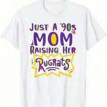 Camiseta de Algodón para Mujer "Just A 90s Mom Raising Her Rugrats", Impresión de Calidad Premium en Algodón, Duradera y Resistente, Estilo Casual, Holgada y Cómoda, Camiseta del Espectáculo de la Mitad del 2026. - Blanco - Ver 1
