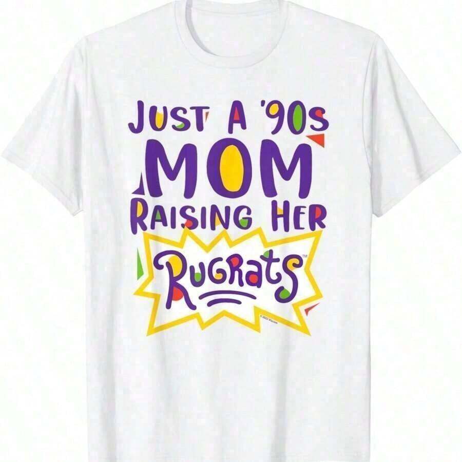 Camiseta de Algodón para Mujer "Just A 90s Mom Raising Her Rugrats", Impresión de Calidad Premium en Algodón, Duradera y Resistente, Estilo Casual, Holgada y Cómoda, Camiseta del Espectáculo de la Mitad del 2026. - Blanco - Ver 1