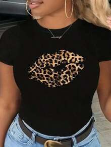 Nueva camiseta de mujer 2025 otoño-invierno, de manga corta con cuello redondo,% algodón, holgada, de estilo casual y versátil con estampado moderno, como prenda básica. IQYV - Negro - Ver 6