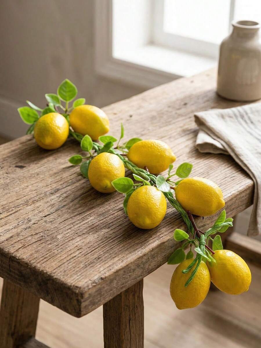 8 pièces Grappes de vignes de citron, 1 grappe de fruits de citron jaune réaliste avec feuilles, convient pour le style rustique d'hôtel, maison, restaurant, magasin de fruits, jardin de la maison, fête, bar, décoration d'armoire et accessoires de cinéma, grappe de fruits décoratifs souples - Multicolore - Voir 1
