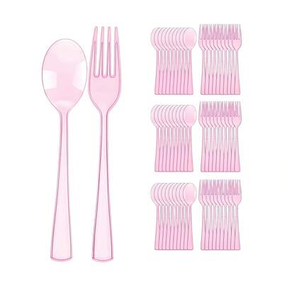 Juego de vajilla rosa: Tenedores para pastel, tenedores para ensalada, cucharas de postre, utensilios para aperitivos, adecuado para fiestas de San Valentín, bodas, almuerzos, reuniones familiares, fiestas de compromiso, despedidas de soltera, barbacoas, cenas, reuniones universitarias, cumpleaños, fiestas, celebraciones de jubilación, picnics al aire libre, bufés, comidas y talla grande ocasiones