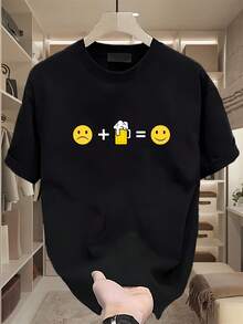 Camiseta de manga corta estampada de marca de moda para hombre, estilo coreano-japonés, versátil, para verano. - Negro - Ver 1