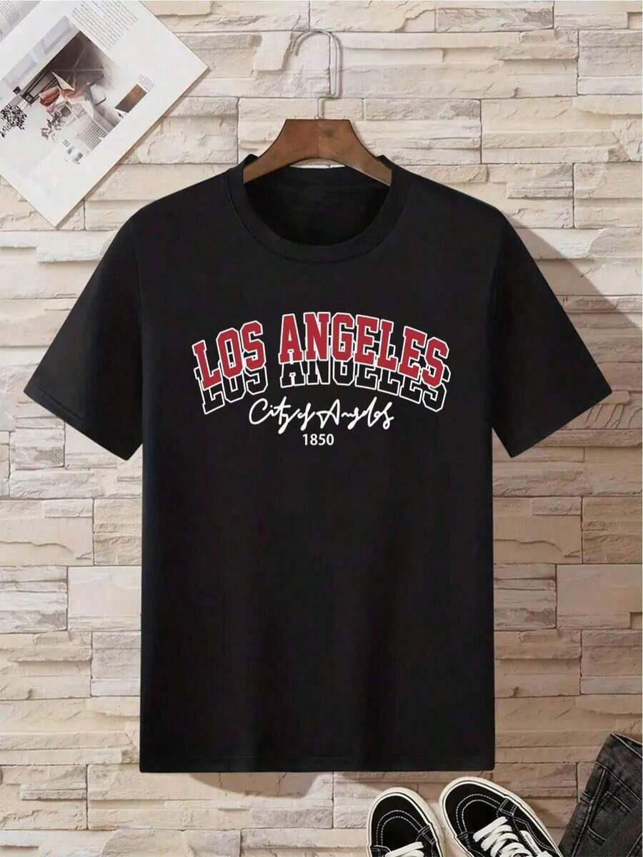 Men's T-Shirt With DQFD Letter Print - Black - View 1