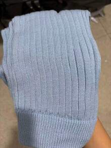 High-Waisted, Straight-Leg Knit Pants With Drawstring; Stylish, Versatile, Warm, And Casual. - Baby Blue - View 2
