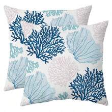 Weesire 2pcs Ocean/Coastal Theme Pillowcase Set, Beach Theme Ocean Coral Turtle Decorative Pillowcase, Suitable For Bedroom, Living Room, Outdoor Sofa, Single-Sided Pattern, Pillow Insert Not Included - Blue and White - View 8