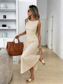 Crewneck Sleeveless Smocked Waist Flared Striped Midi Dress, Cotton Material For Casual Summer Holiday Elegant Outing, Blue And White Summer Dresses For Women Vacation Outfits Woman Beach Outfits For Woman Dresses For Women Elegant Sundress Busines - Đen trắng 3 - Xem 1