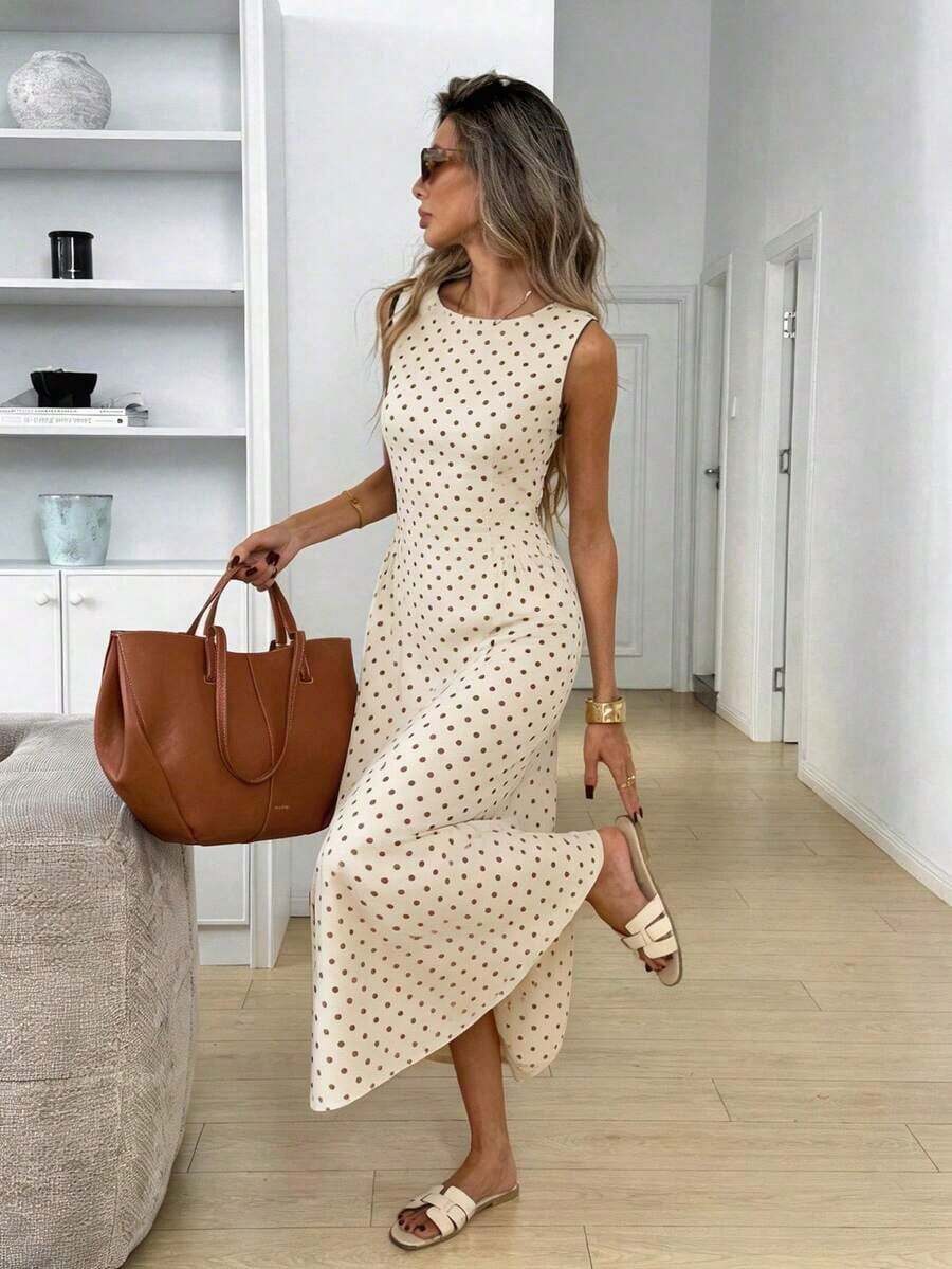 Crewneck Sleeveless Smocked Waist Flared Striped Midi Dress, Cotton Material For Casual Summer Holiday Elegant Outing, Blue And White Summer Dresses For Women Vacation Outfits Woman Beach Outfits For Woman Dresses For Women Elegant Sundress Busines - Đen trắng 3 - Xem 1