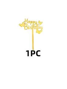 1/3pcs Gold "Happy Birthday" Acrylic Cake Topper With Butterfly, Unique Sparkling Design Suitable For Parties, Adult Birthdays And Anniversaries. Great For Decorating Cupcakes, Dessert Tables And Baking. Essential For Celebrations. - A - View 8