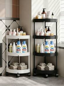 1pc 3-Tier/4-Tier/5-Tier Bathroom Storage Rack With Wheels, Compact Corner Organizer Shelf, Sturdy Plastic Material, Suitable For Kitchen, Living Room, Bedroom, Office, Commercial Restroom And Bathroom, Multi-Function Storage Basket - Multicolor - View 3