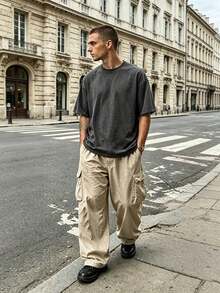 EWH 230g Thickened Gradient Black Washed Distressed Oversized Pure Cotton Short-Sleeve T-Shirt, Unisex, Street Style, Hip Hop, Punk, Harajuku Style DG013 - Black - View 4