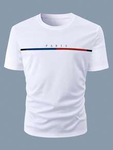 Manfinity Homme Hombres Camiseta con estampado de letra - Rojo - Ver 5
