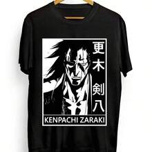 BLEACH Kenpachi T-Shirt Zaraki Japanese Anime Manga And White All Size-Vintage Street Style Unisex Loose Cotton Short Sleeve Crew Neck T-Shirt, Summer, Cotton, T-Shirts For Men, Streetwear, Men Women T-Shirt Print Tee - màu đen - Xem 7