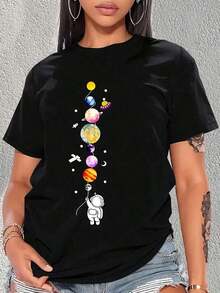 Una camiseta de manga corta con estilo retro americano, diseño holgado, estampado (los pantalones son solo sugerencias de estilo), camiseta gruesa multicolor, material 100% algodón, estampado moderno, adecuada tanto para hombres como para mujeres, estilo nuevo de primavera/verano/otoño, transpirable y cómoda, sencilla y versátil, la elegante camiseta unisex con estampado tropical es muy adecuada para vacaciones, Halloween y fiestas del Día de la Independencia de México. - Negro - Ver 6