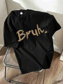 2pcs/Set Teen Boys' Short Sleeve T-Shirt And Shorts, English Letter Print Outfit - Black - View 3