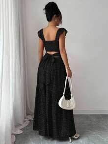 Vestido elegante con estampado floral para mujer de verano - Negro 2 - Ver 2