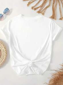 Damen T Shirt Modisches Basic Must Have Bequemes Freizeit Outfit Sommer Neu  Fashion - White - View 4