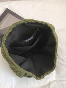 Large Capacity Fashionable Plaid Multi-Pocket Nylon Casual Backpack, Waterproof Lightweight Foldable Drawstring Patch Letter Travel Bag, Summer - Green - View 6