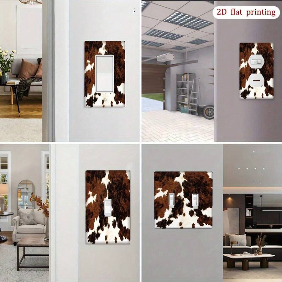 1pc 2D Flat Printed Brown & White Outlet Cover Plate, Light Switch Panel, Multiple Styles Available, Suitable For Bedroom, Kitchen, Home, 2D Flat Design - A - View 1