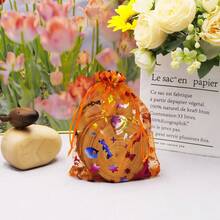 50pcs/10pcs Optional Halloween Gift Packaging Bags, Halloween Atmosphere Organza Bags Suitable For Halloween Gift Packaging, Drawstring Design For Easy Use, Various Patterns Such As Spider Web, Bat, Pumpkin, Elf, In Black And Orange Colors, Applicable For Trick Or Treat Party, Halloween Party, Holiday Decoration, Random Style - Multicolor - View 4