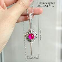 1pc Unique Magic Wand Pendant Necklace, Pink Glass Scepter Keychain Magical Necklace, Party Jewelry Accessory Gift - Silver - View 3