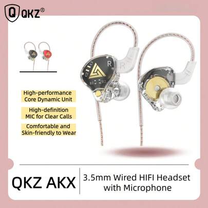  QKZ AKX 耳机 3.5mm 有线耳机 带麦克风 HIFI 立体声 AUX 入耳式耳机 适用于音乐、游戏、运动 高保真音频 专业耳塞 清晰立体声