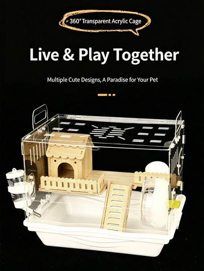 Nhà chơi hai tầng bằng acrylic cho chuột hamster, chuồng nuôi chuột lang kèm phụ kiện, tự lắp ráp, thích hợp sử dụng tại nhà.