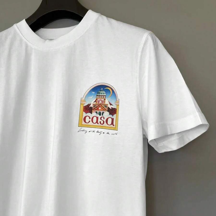Moon Castle Print White T-Shirt Size XL - Negro - Ver 1