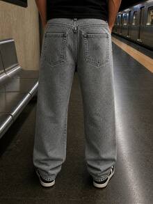 Balao Men's Pants Primum Oversize Plain Basic Wide Leg Jeans Without Lycra - Gray Marbleized - View 2