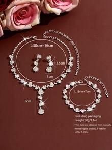 Bộ trang sức pha lê 4 món dành cho nữ - Dây chuyền, bông tai, vòng tay đính đá, phụ kiện thanh lịch cho phù dâu trong các dịp trang trọng, tiệc bãi biển, tiệc chiêu đãi, quà sinh nhật. - Bạc - Xem 2