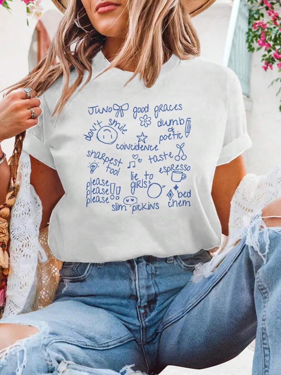 Damen T Shirt Sommermode Rundhals Kurzarm Elegant Freizeit Look Must Have Bequem Für Alltag Trendiges Design - White - View 1