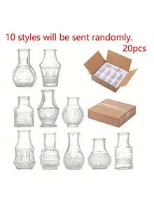 1/10/20-Piece Bohemian-Style Glass Vase Set | Rustic Wedding Mini Vintage Embossed Glass Vases, Home And Table Decorations, Aromatherapy Bottles, Suitable For Home Flower Arrangements, Wedding Decorations, Room Decorations, Etc. - Multicolor - View 13