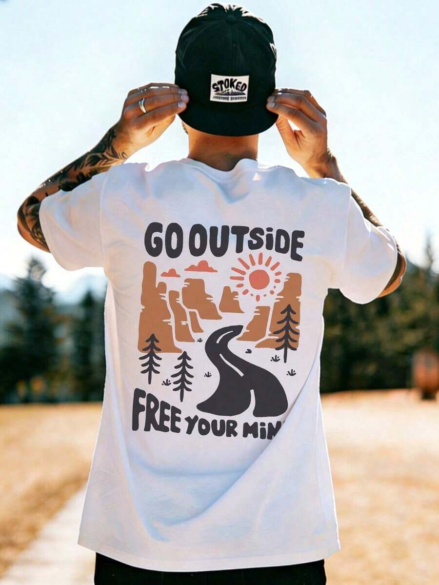 Men's Casual Retro Short-Sleeved T-Shirt With Beach And Surf Print, Comfortable And Breathable, Suitable For Summer, Fashionable Standout - 粉色 - 查看 1